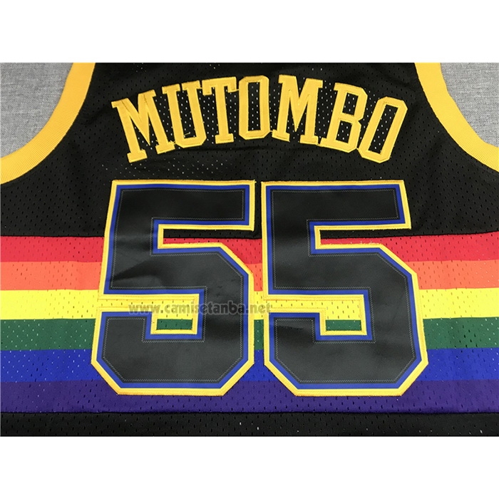 Camiseta Denver Nuggets Dikembe Mutombo #55 Mitchell & Ness 1991-92 Negro